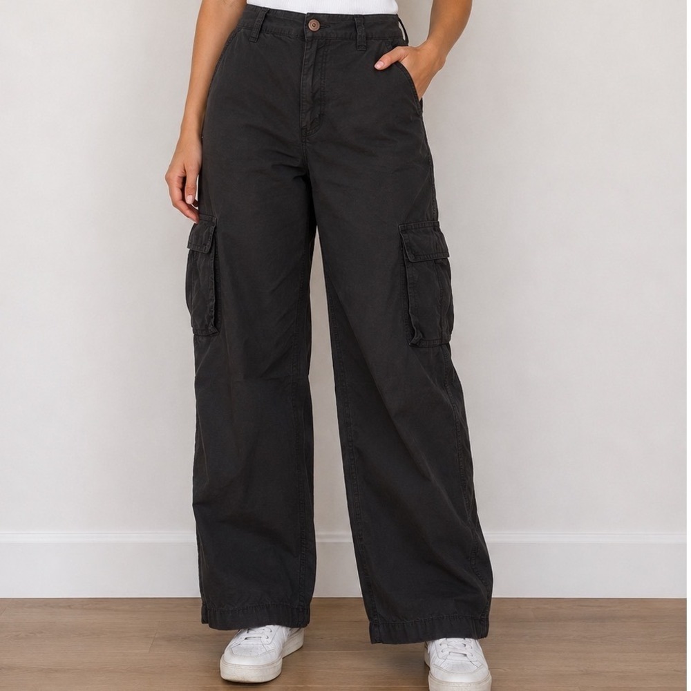 Marine Layer Cargo Pants Women's Size 12 Black 100% Cotton Utility Wide Leg